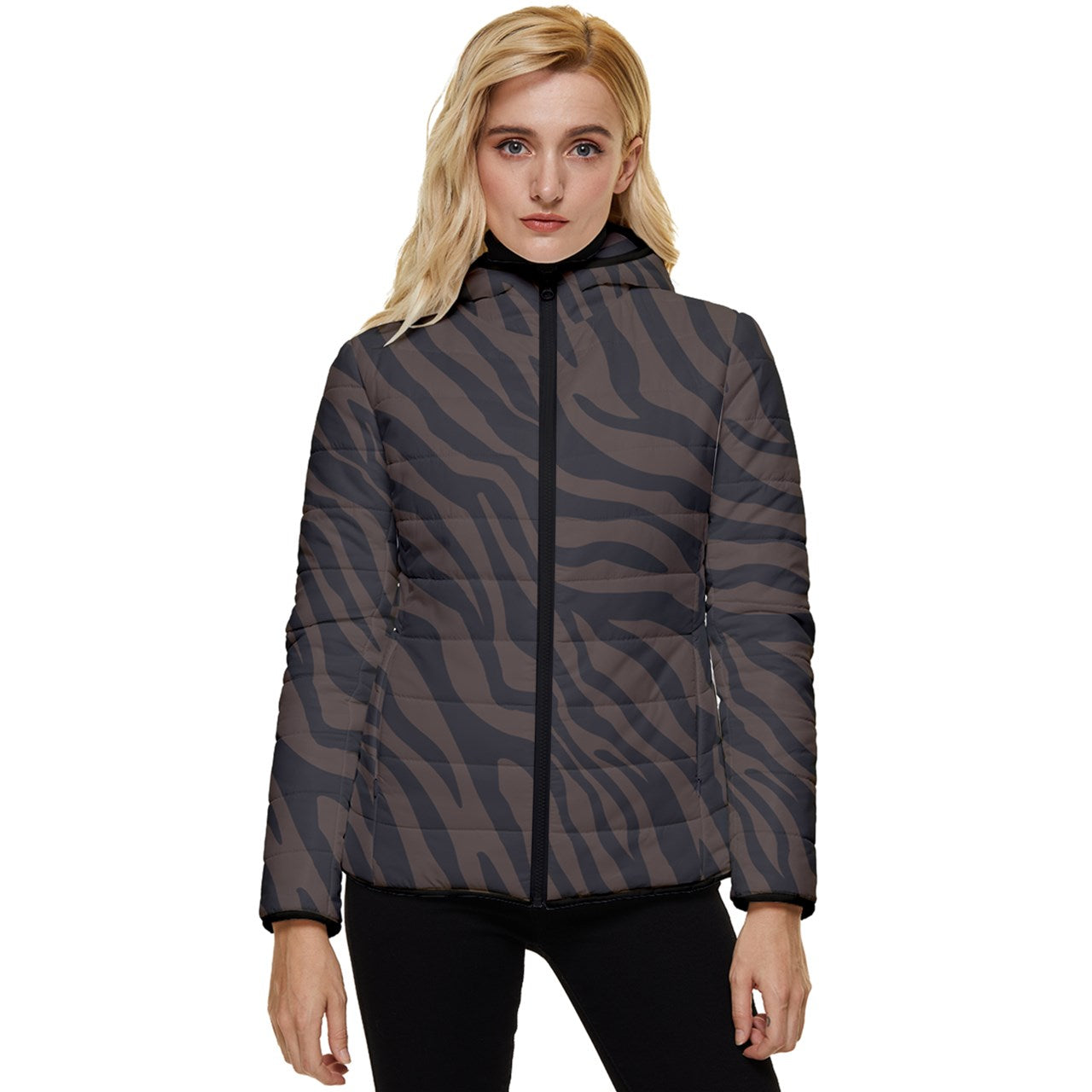 Chocolate Zebra Women's Hooded Quilted Puffer Jacket