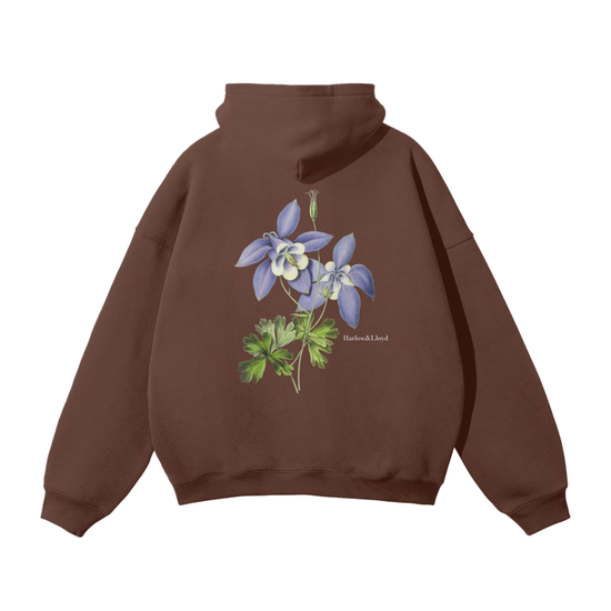 Premium Oversized Heavy Fleece Hoodie with Blue Handpainted Flower - Unisex