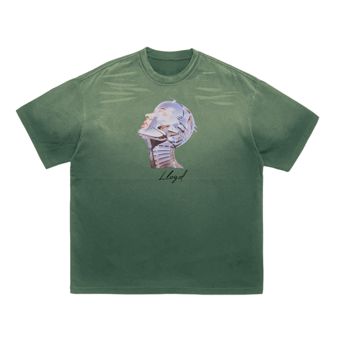 Robot Head Green Vintage Washed Look Unisex T-Shirt