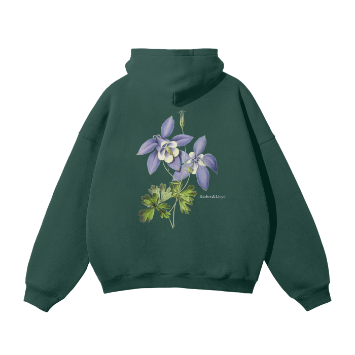 Premium Oversized Heavy Fleece Hoodie with Blue Handpainted Flower - Unisex