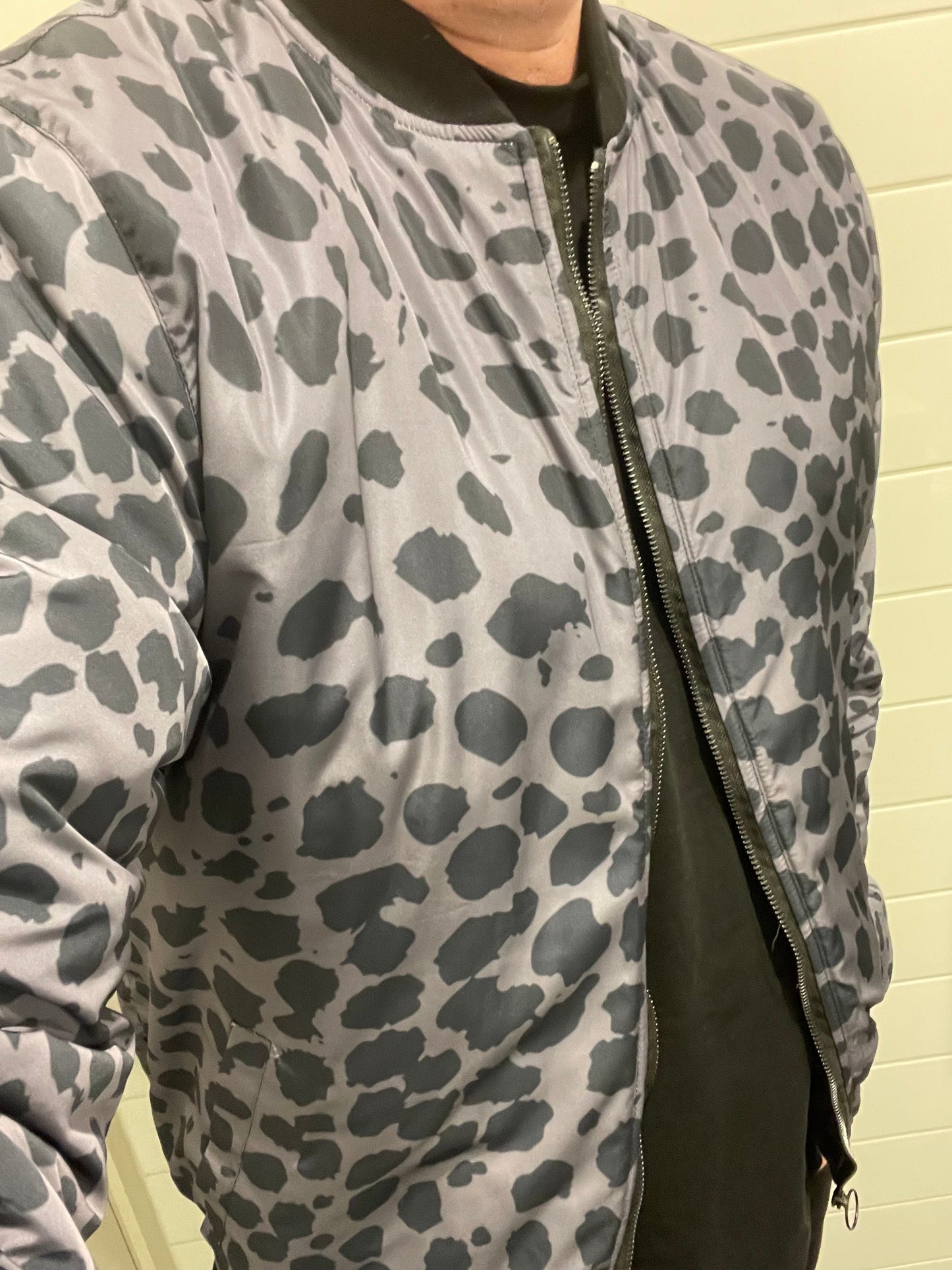 Cheetah Print Charcoal Quilted Bomber Jacket