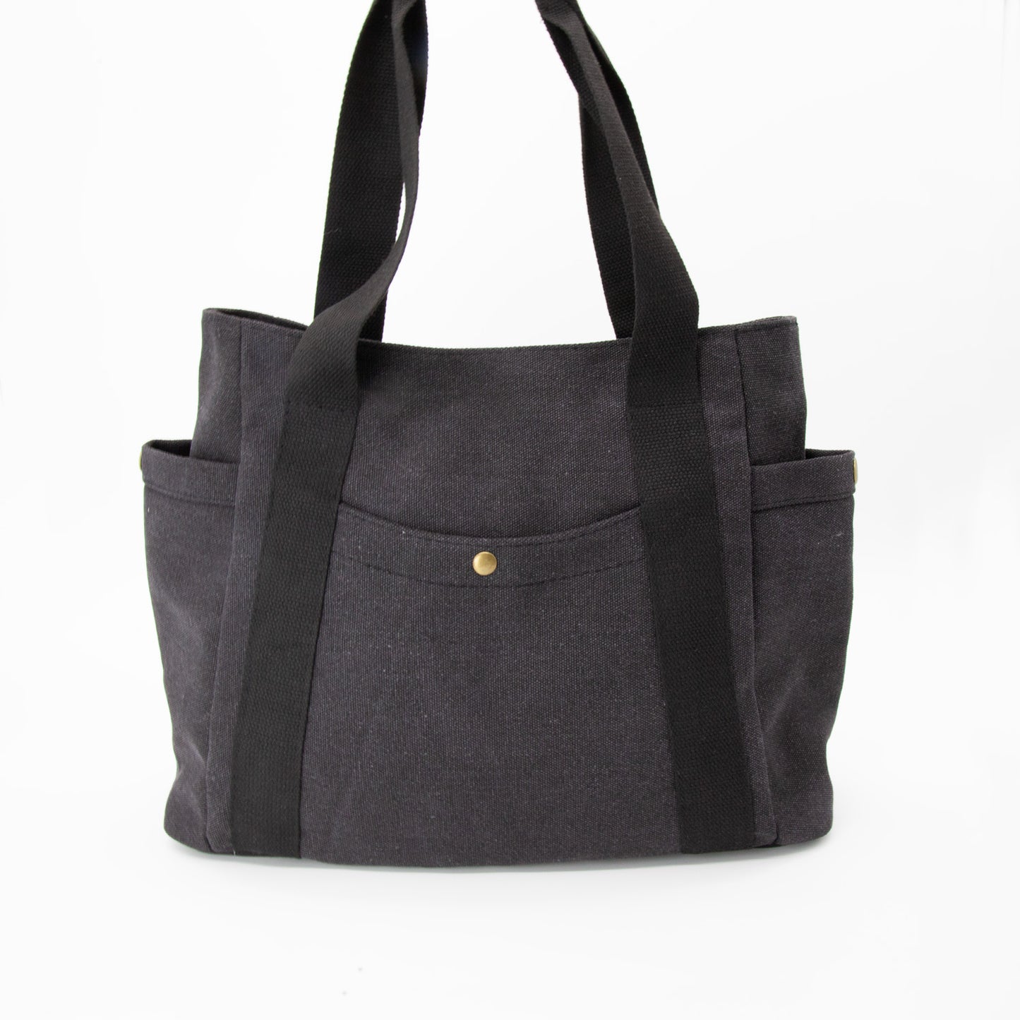 Large Canvas Tote Bag With Pockets & Zipper in Black