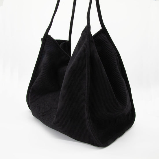 Black Large Capacity Slouchy Corduroy Tote Bag