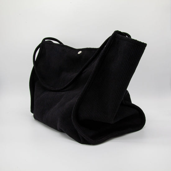 Black Large Capacity Slouchy Corduroy Tote Bag