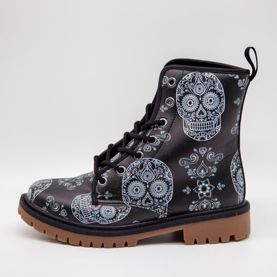 Black Skull Paisley Lace Up Boots