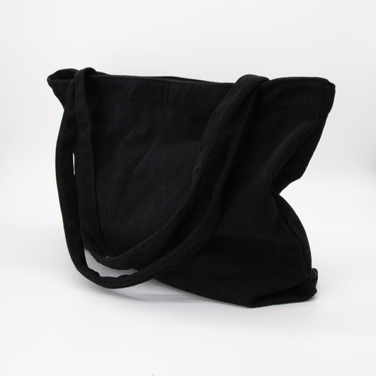 Wide Corduroy Tote Bag in Black
