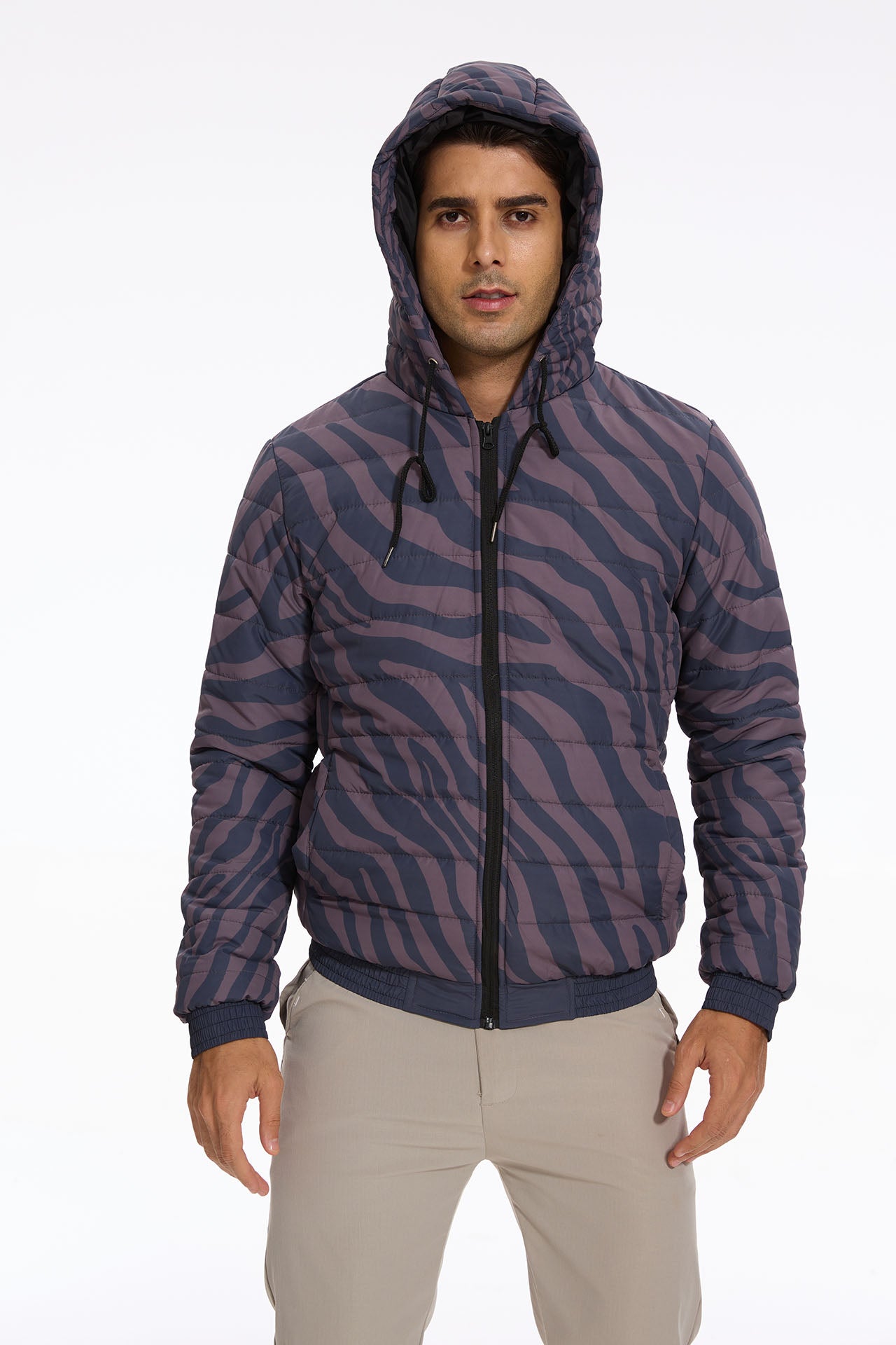 Chocolate Zebra Men's Hooded Puffer Jacket