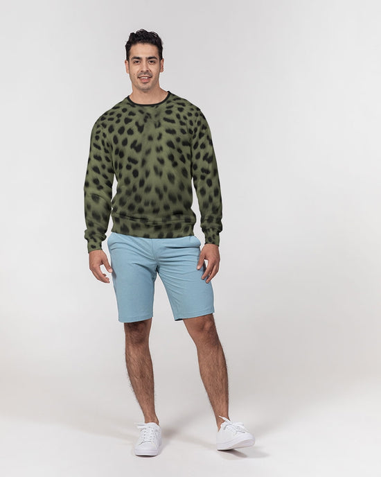 Forest Cheetah Green French Terry Crewneck Pullover Sweatshirt