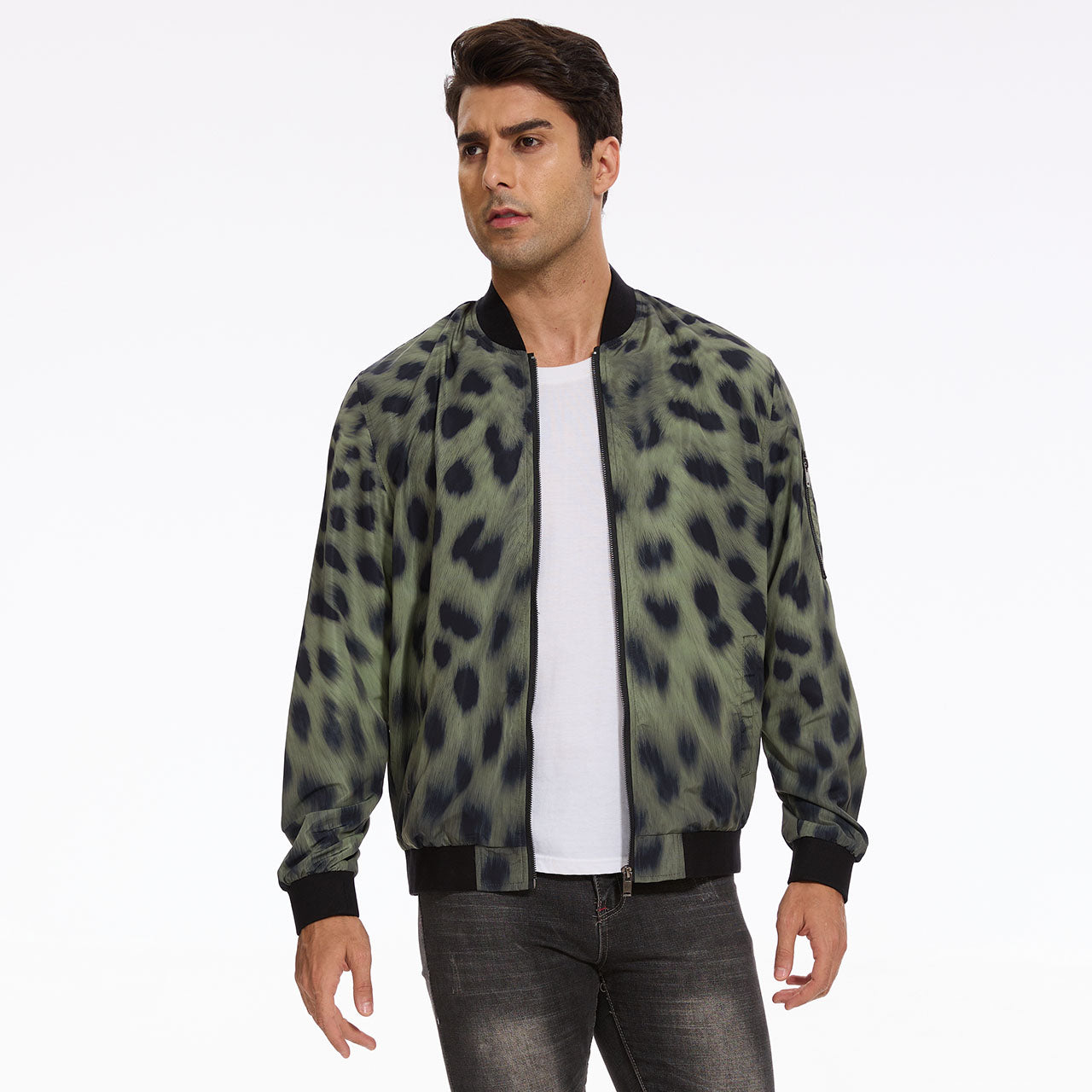 Forest Cheetah Men's Bomber Jacket with Zipper Pocket