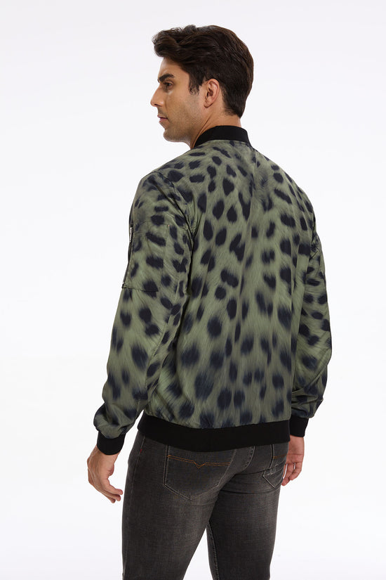 Forest Cheetah Men's Bomber Jacket with Zipper Pocket