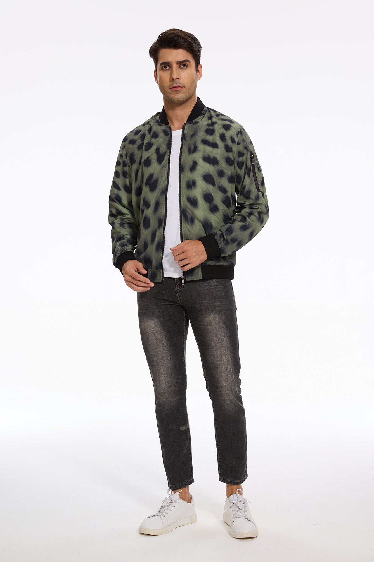 Forest Cheetah Men's Bomber Jacket with Zipper Pocket