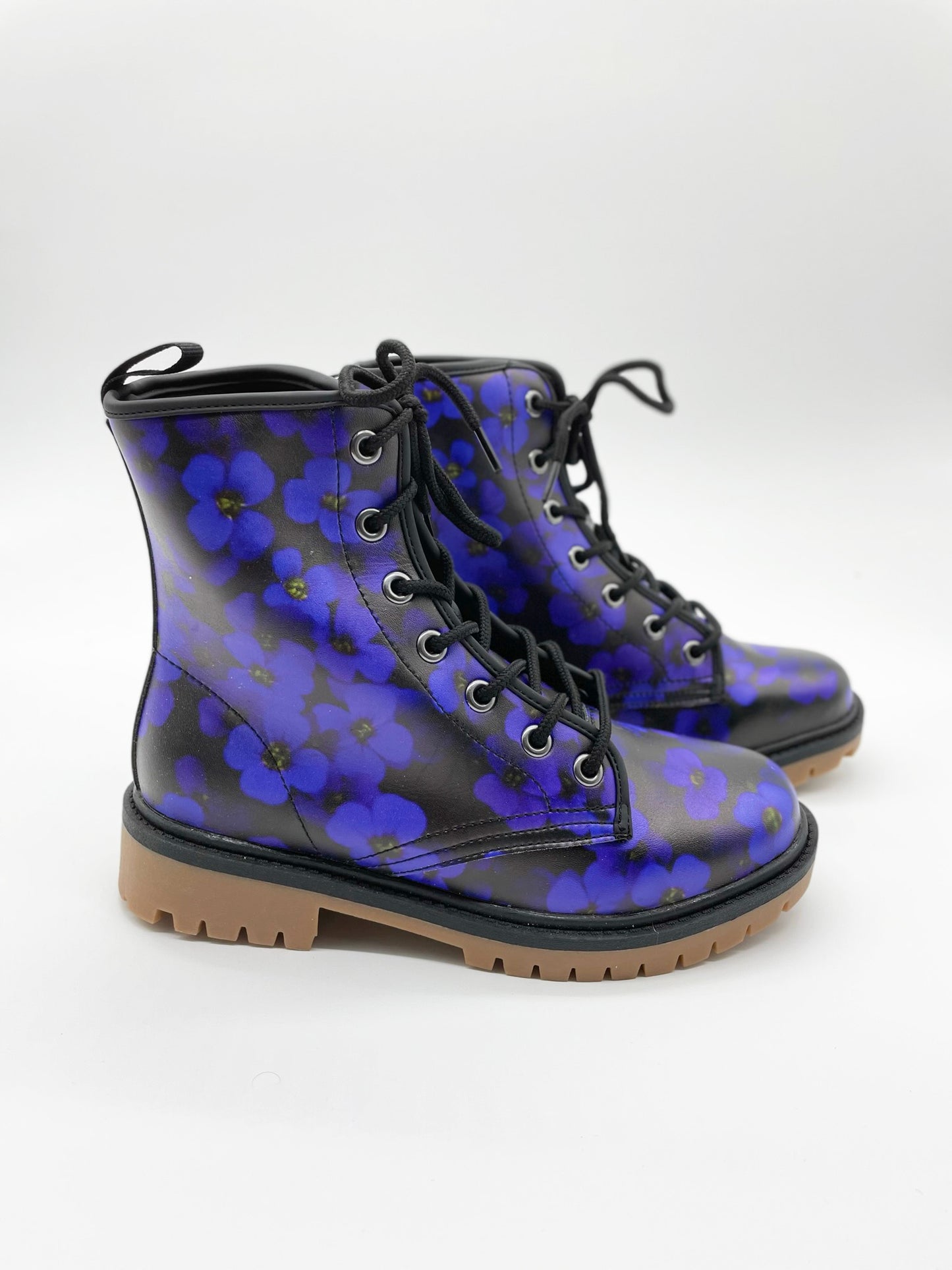 Midnight Purple Floral Lace Up Boots