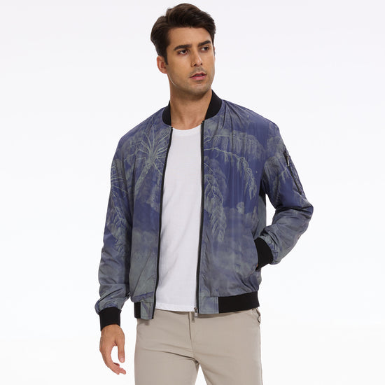 Navy Palm Breeze Men's Bomber Jacket with Zipper Pocket