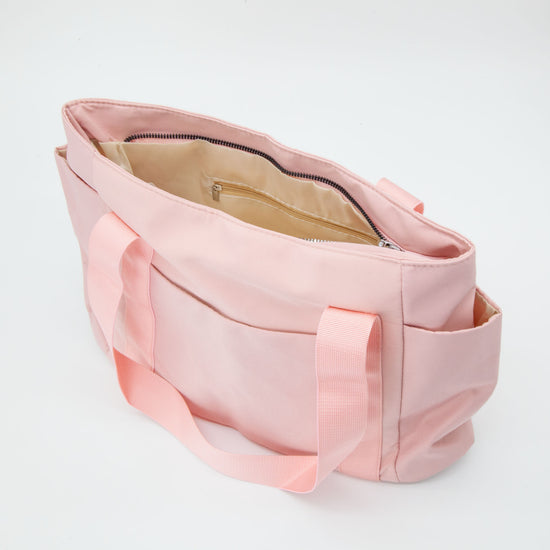 Pink Nylon Tote Bag with Multi Pockets