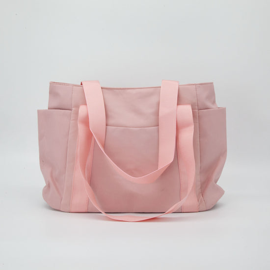 Pink Nylon Tote Bag with Multi Pockets