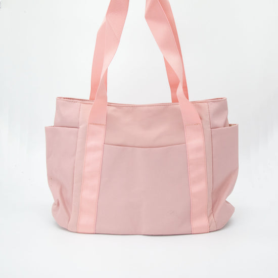 Pink Nylon Tote Bag with Multi Pockets