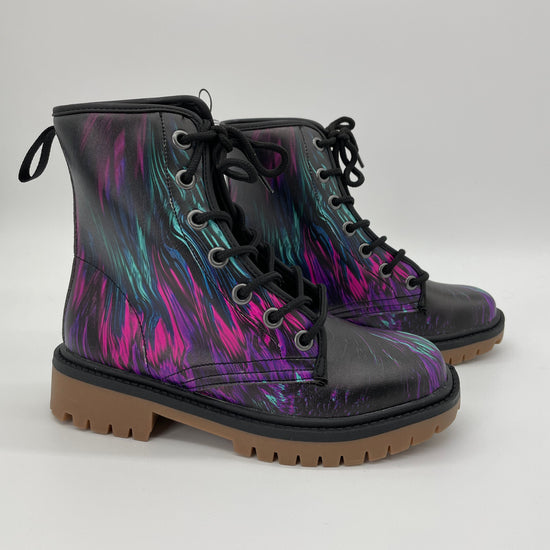 Purple Feather Illusion Black Lace Up Boots