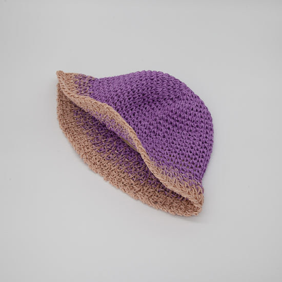 Straw Crochet Bucket Hat in Purple & Pink