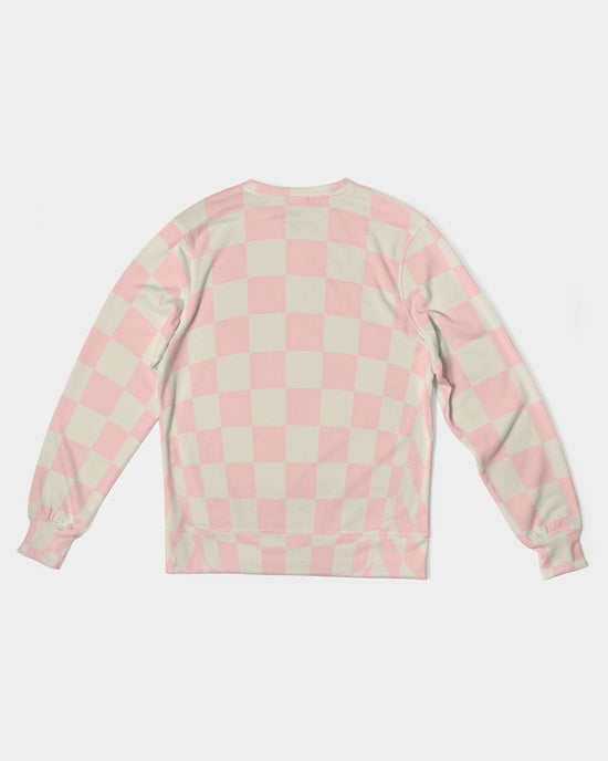 Pink Vanilla Check Men's French Terry Pullover Sweatshirt