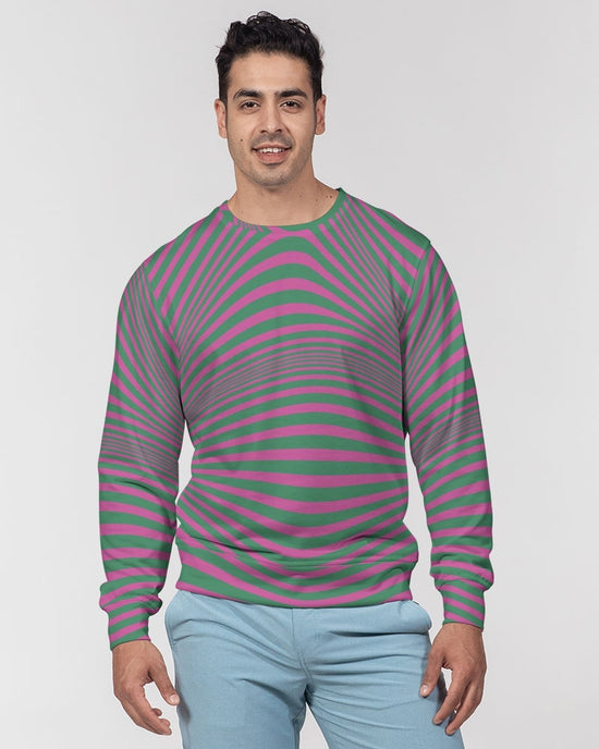 Fuchsia & Green Optical Men's French Terry Pullover Sweatshirt